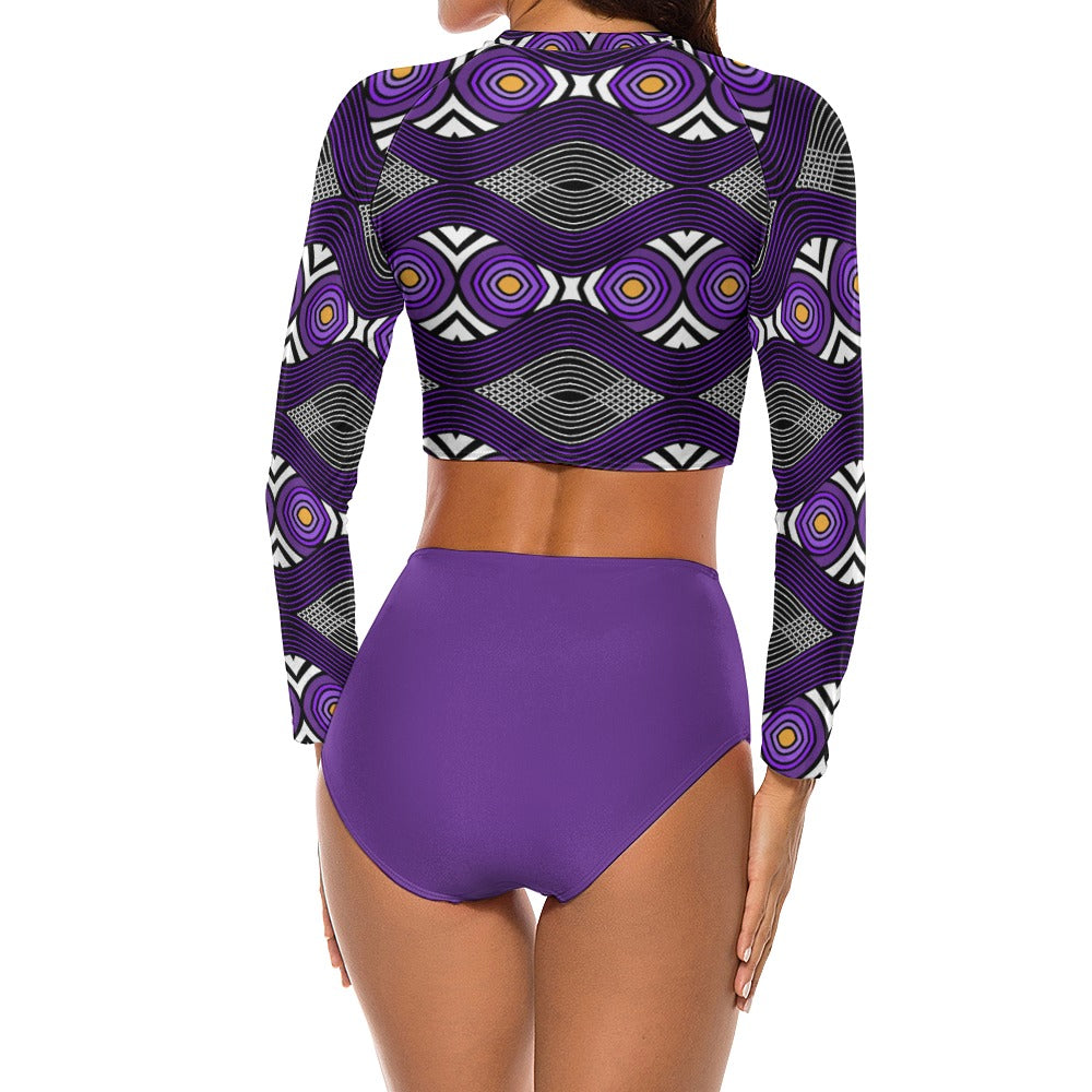Long Sleeve Tankini- Aubergine Wave-Pat Sutton Designs