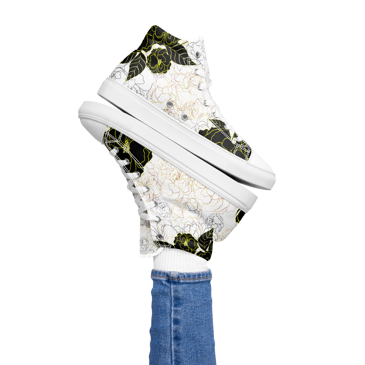 Women’s high tops- Black Peonies-Pat Sutton Designs