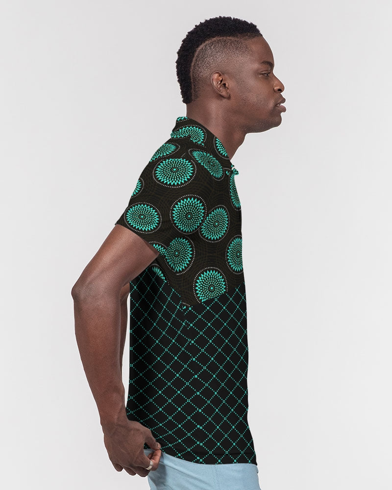 Men's Polo Shirt- Teal Love-Pat Sutton Designs