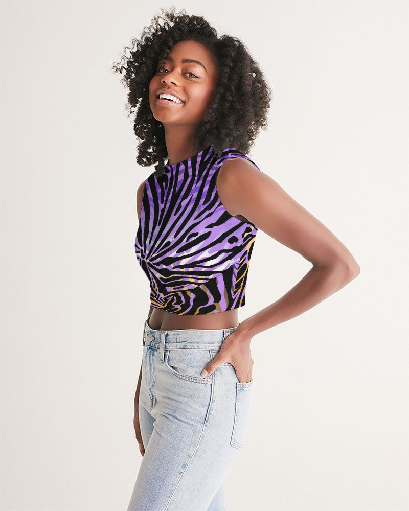 Women's Cropped Tank- Purple Tiger-Pat Sutton Designs