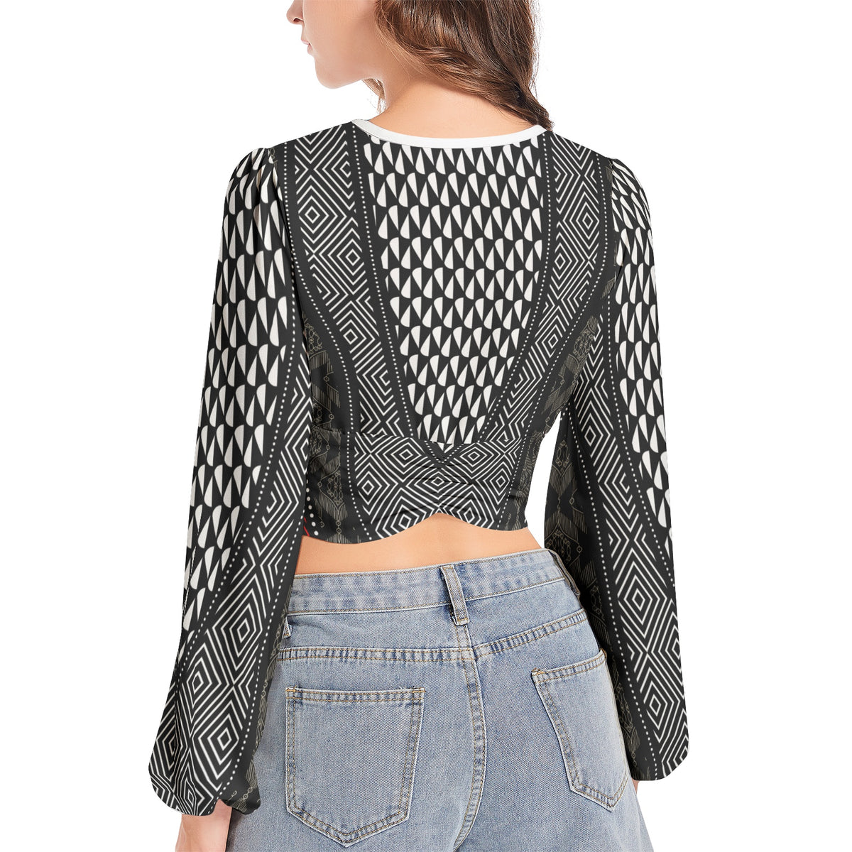 Lantern Sleeve Crop Top-Power Print-Pat Sutton Designs