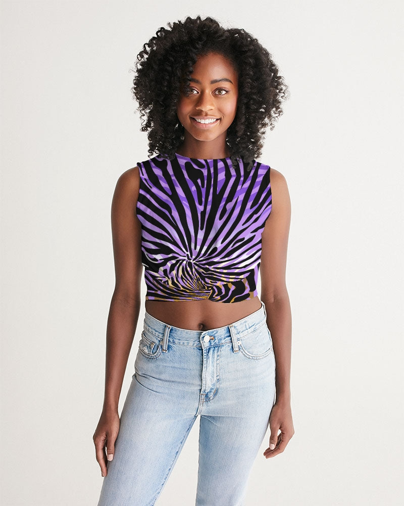 Women's Cropped Tank- Purple Tiger-Pat Sutton Designs