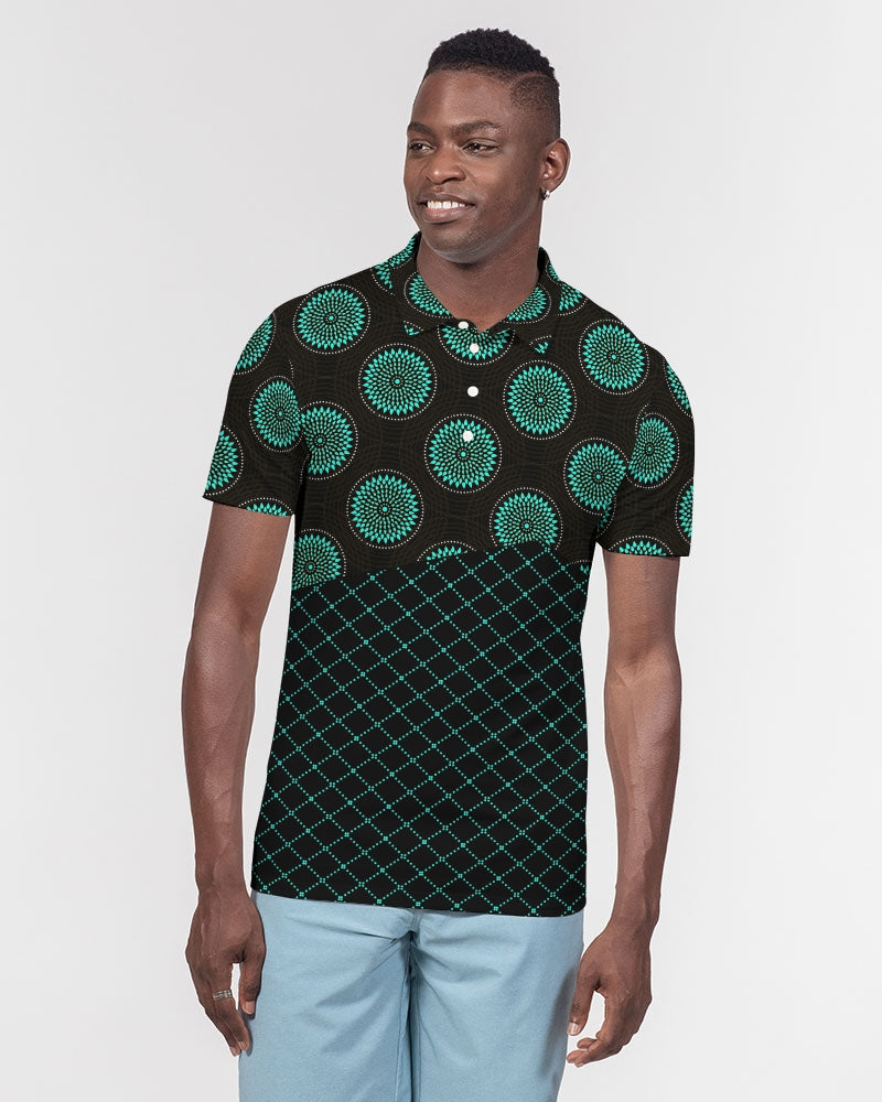 Men's Polo Shirt- Teal Love-Pat Sutton Designs