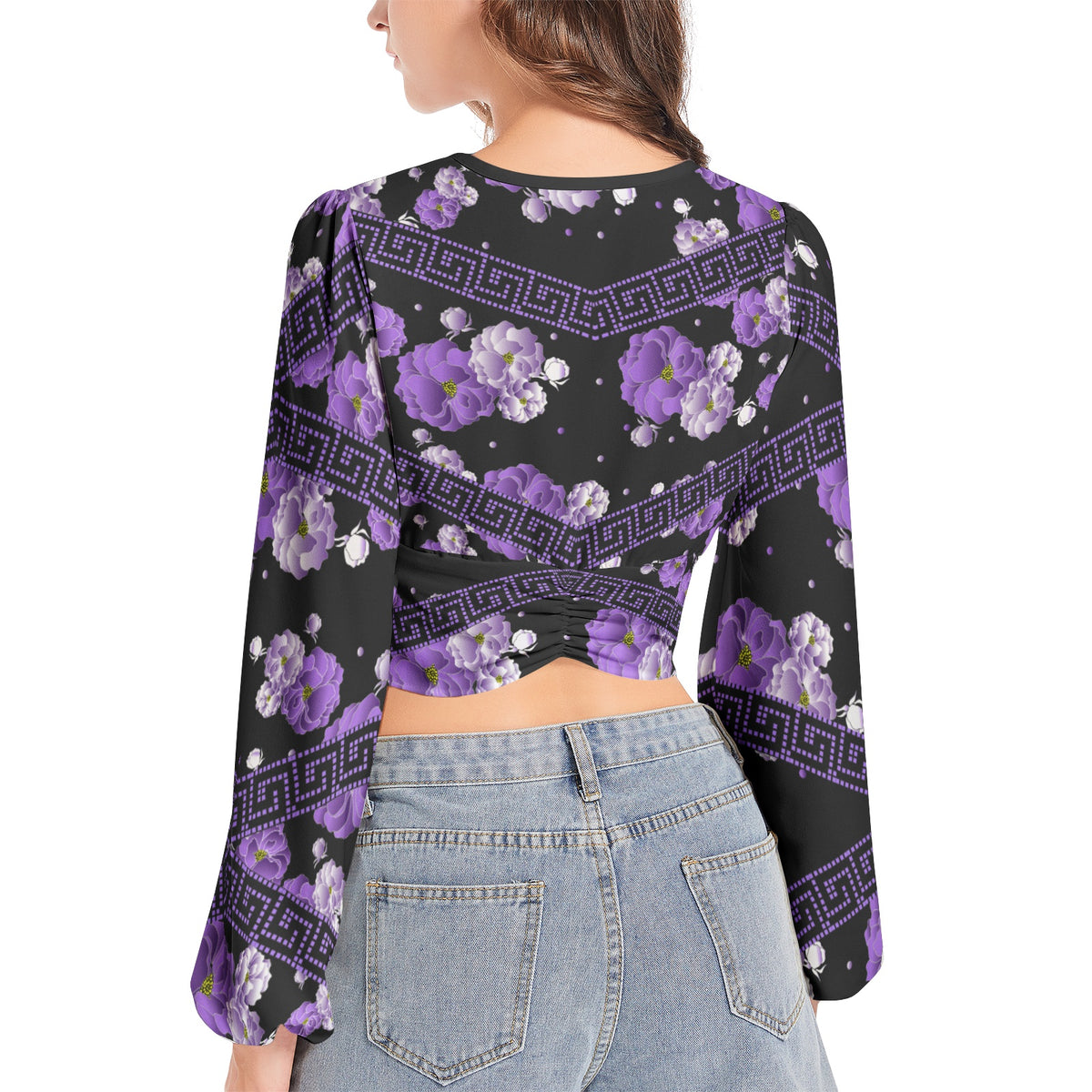 Lantern Sleeve Crop Top- Purple Peonie-Pat Sutton Designs