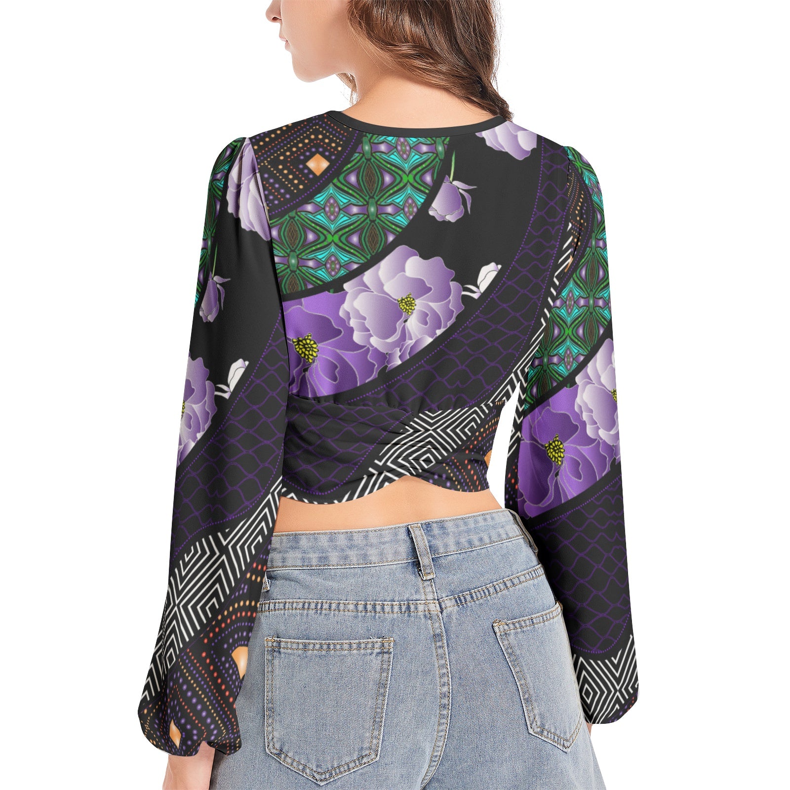 Lantern Sleeve Crop Top- Adorned-Pat Sutton Designs