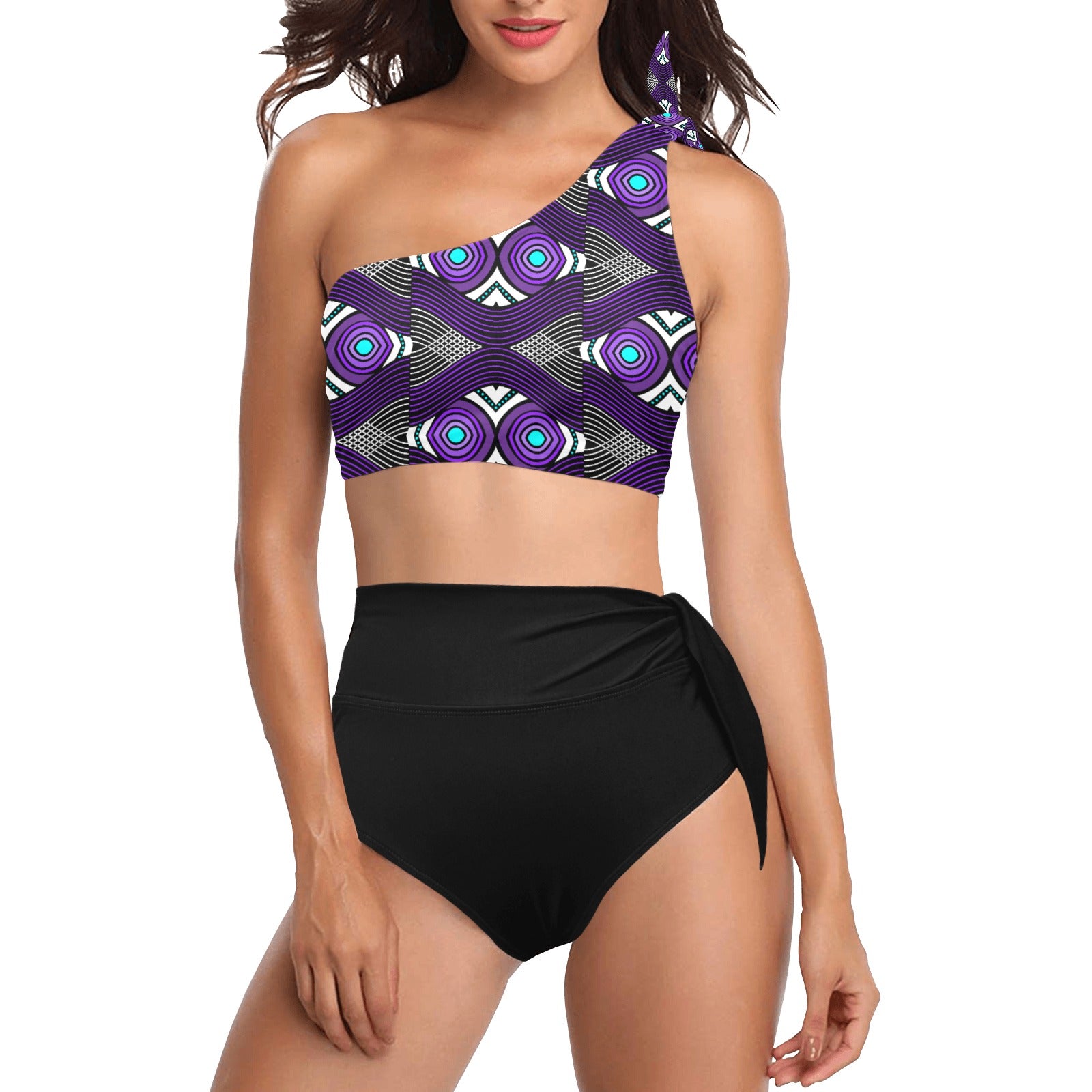 One Shoulder Tankini-Aubergine Wave