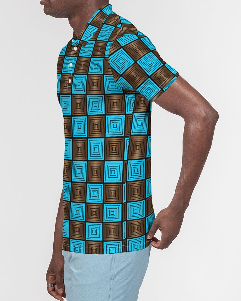 Men's Polo Shirt- Checkered Blue-Pat Sutton Designs