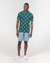 Men's Polo Shirt- Checkered Blue-Pat Sutton Designs