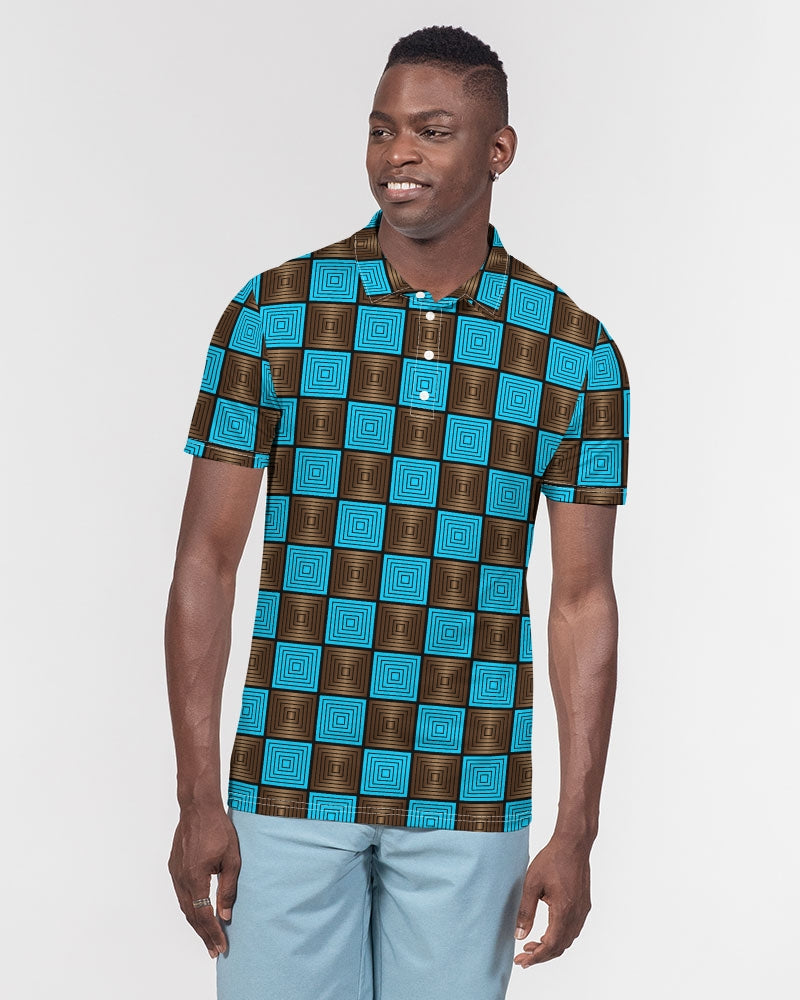 Men's Polo Shirt- Checkered Blue-Pat Sutton Designs
