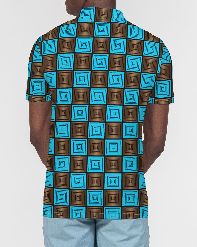 Men's Polo Shirt- Checkered Blue-Pat Sutton Designs