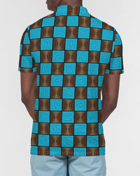 Men's Polo Shirt- Checkered Blue-Pat Sutton Designs