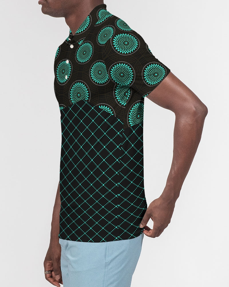 Men's Polo Shirt- Teal Love-Pat Sutton Designs