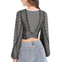 Lantern Sleeve Crop Top-Power Print-Pat Sutton Designs
