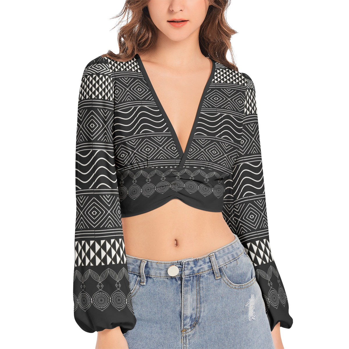 Lantern Sleeve Crop Top-Ornamental-Pat Sutton Designs