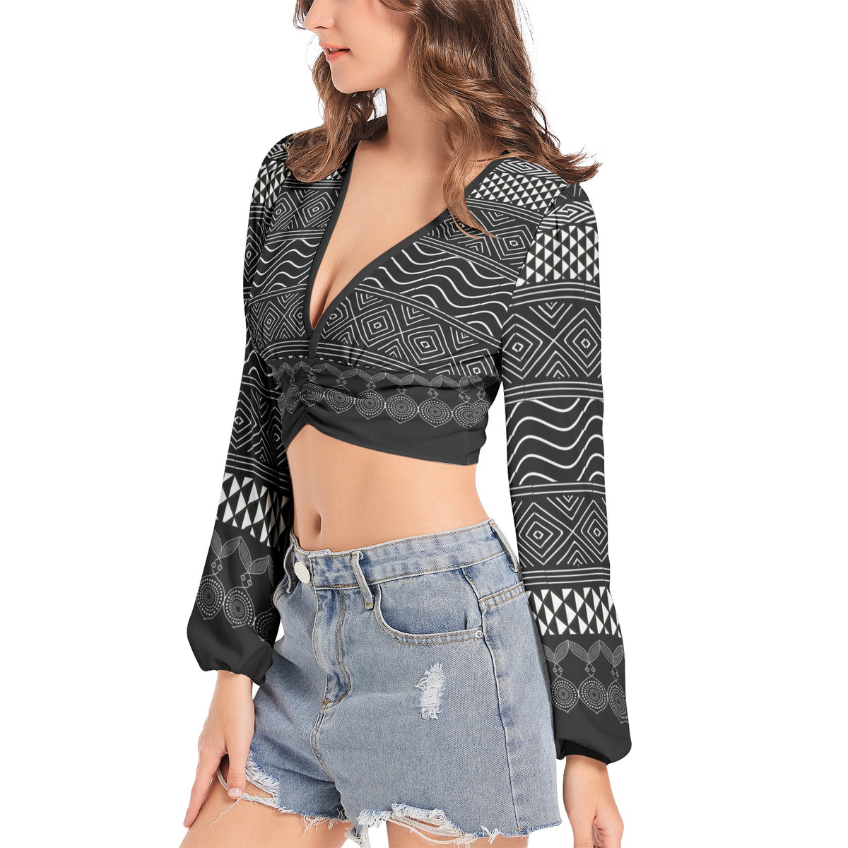 Lantern Sleeve Crop Top-Ornamental-Pat Sutton Designs