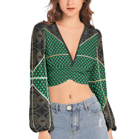 Lantern Sleeve Crop Top- Contrast-Pat Sutton Designs