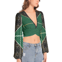 Lantern Sleeve Crop Top- Contrast-Pat Sutton Designs