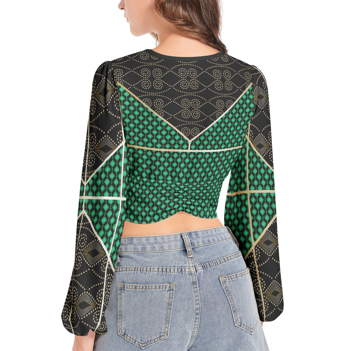 Lantern Sleeve Crop Top- Contrast-Pat Sutton Designs