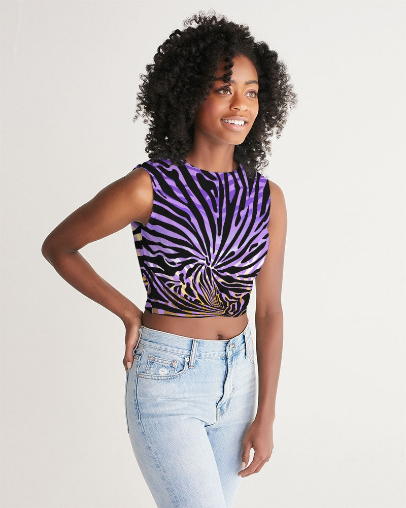Women's Cropped Tank- Purple Tiger-Pat Sutton Designs