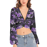 Lantern Sleeve Crop Top- Purple Peonie-Pat Sutton Designs