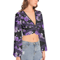 Lantern Sleeve Crop Top- Purple Peonie-Pat Sutton Designs