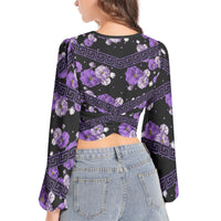 Lantern Sleeve Crop Top- Purple Peonie-Pat Sutton Designs